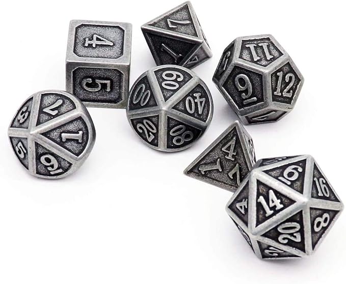 Haxtec Antique Iron Metal DND Dice Set Silver D&D Polyhedral Dice W/PU Leather - Image 7
