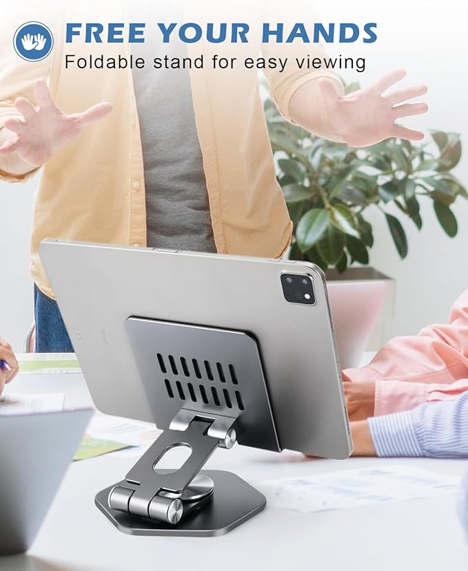 Foldable Aluminum Tablet Stand for Desk, 360° Swivel iPad & Tablet Holder – - Image 4