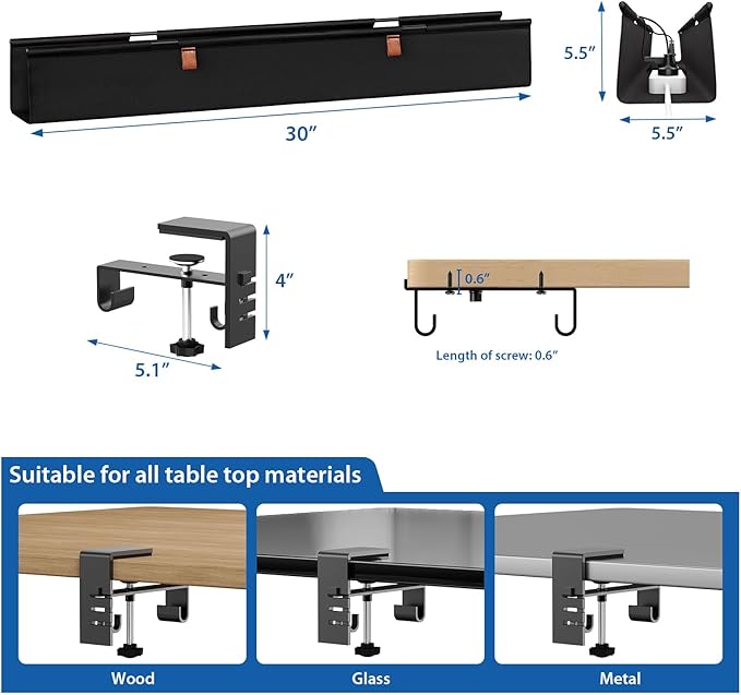 Zilink No Dril Under Desk Cable Management Tray 30" Standing Desk Cable - Image 4