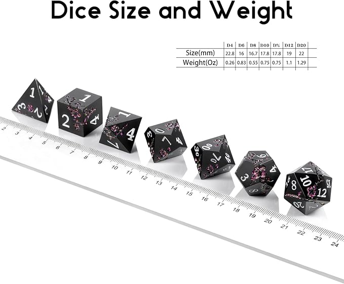 Glitter Purple Metal D&D Dice, DNDND 7 PCS Flower Metallic DND Dice Set - Image 7