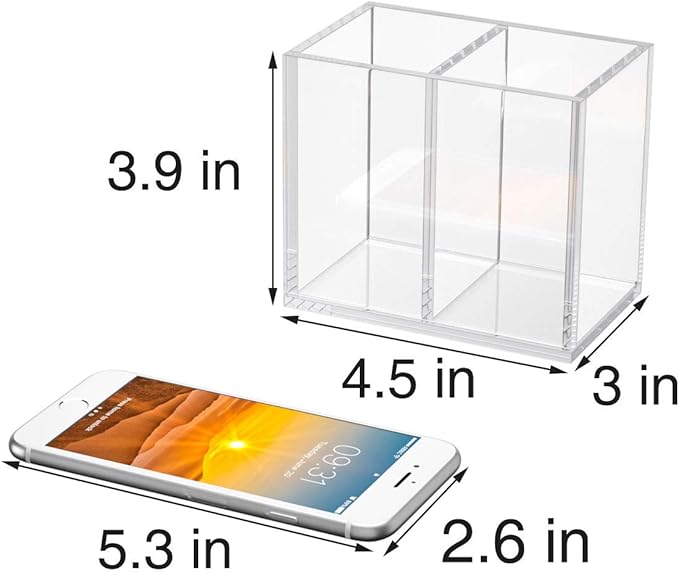 NIUBEE Acrylic Pen Holder 2 Compartments - Image 3