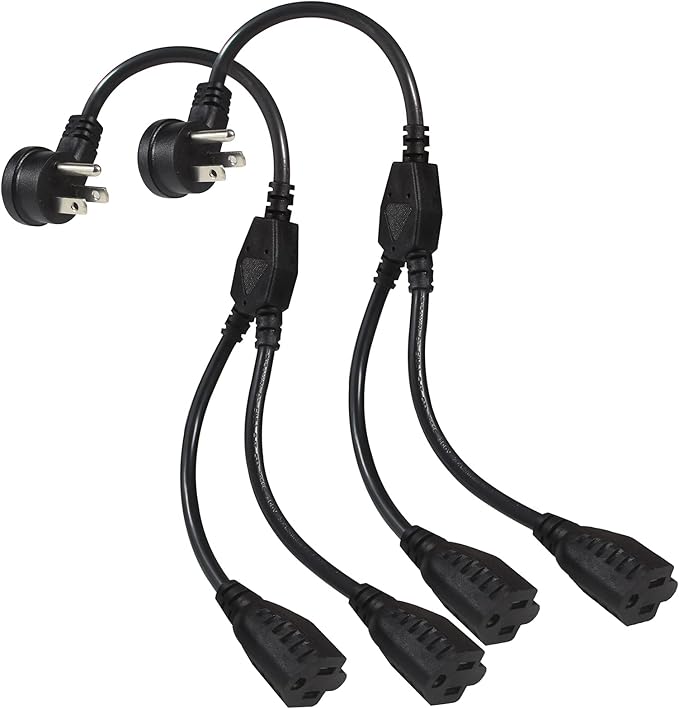 Power Extension Cord Y Splitter - 1FT Right Angled Type Flat Plug NEMA 5-15P 1 by KUNCAN