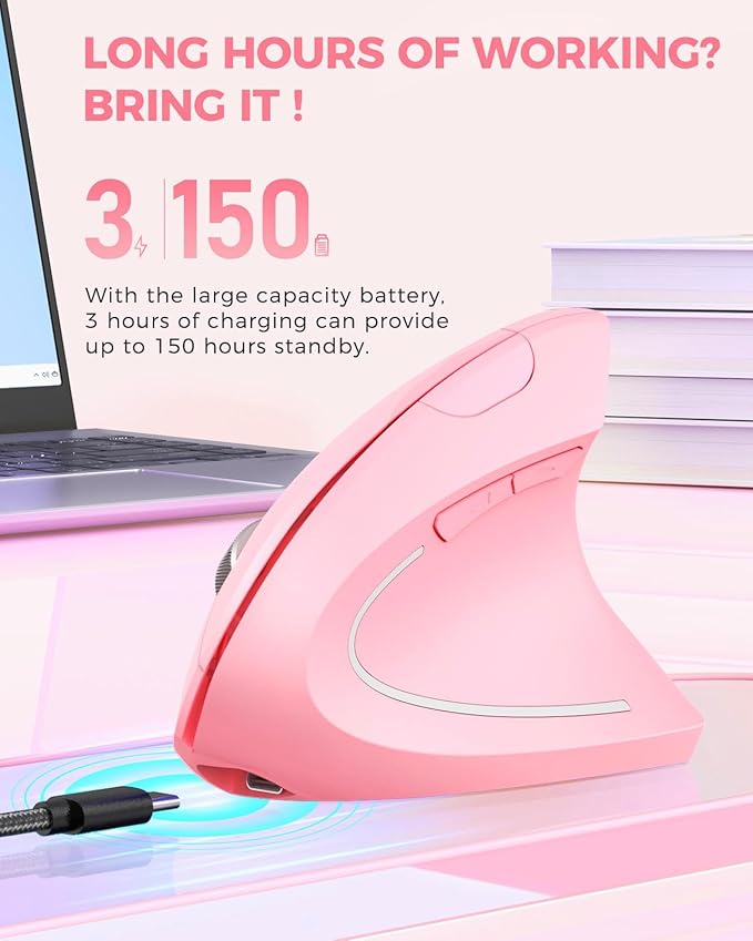 Lekvey Ergonomic Mouse, Vertical Wireless Mouse, Rechargeable 2.4 GHz USB - Image 4