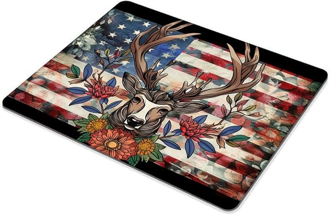 Square Mouse Pad Majestic Deer Wreath and National Flag-3, Gaming Mouse Pads - Image 5