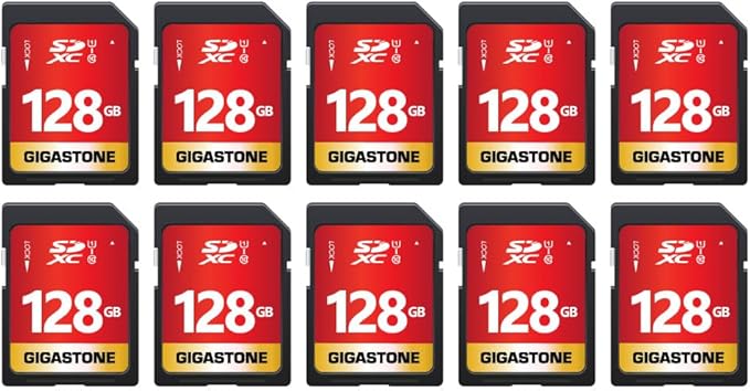 GIGASTONE 128GB SD Card 10-Pack UHS-I U1 Class 10 SDXC Memory Card Full HD Video by Gigastone