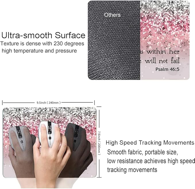 Mouse Pad, Bible Verse Pink Sparkles Glitter Mouse pad, Square Waterproof Mouse - Image 3