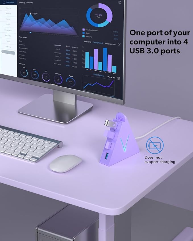 4-Port USB 3.0 Hub Tower with 2ft Cable - Image 5