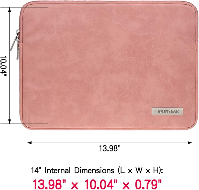 RAINYEAR 14 Inch Laptop Sleeve Protective Case PU Suede Leather Zipper Padded - Image 3