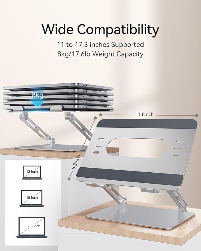 Foldable Aluminum Laptop Stand for 10-17.3" Laptops, Height Adjustable Portable - Image 6