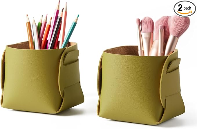 HOMIEAZICOZI 2-Pack Cork Leather Desk Accessories Storage by HOMIEAZICOZI