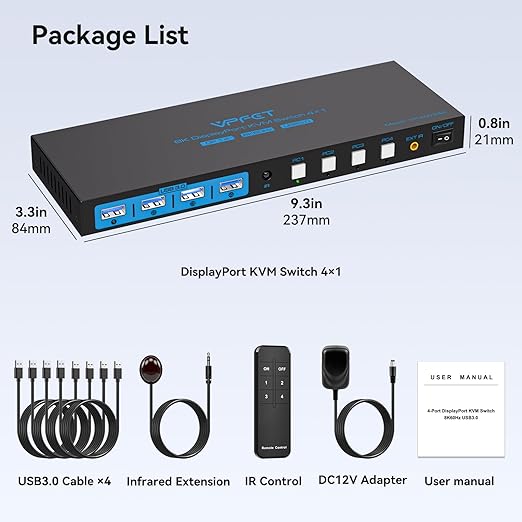 8K@60Hz DisplayPort KVM Switch 4 Computers 1 Monitor USB3.0 4K120Hz 4 Ports DP - Image 7