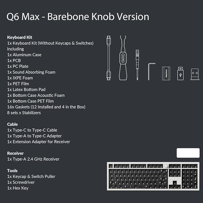 Keychron Q6 Max QMK/VIA Wireless Custom Mechanical Keyboard Barebone Knob - Image 8
