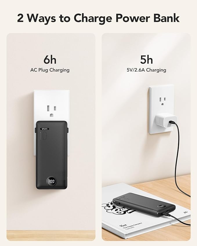 VRURC Portable Charger Built-in Cables and AC Wall Plug, USB C Power Bank - Image 4