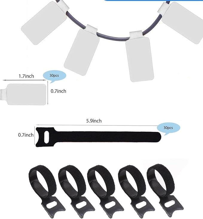 100 Pack Reusable Hook & Loop Cable Ties & Labels Kit - Image 2