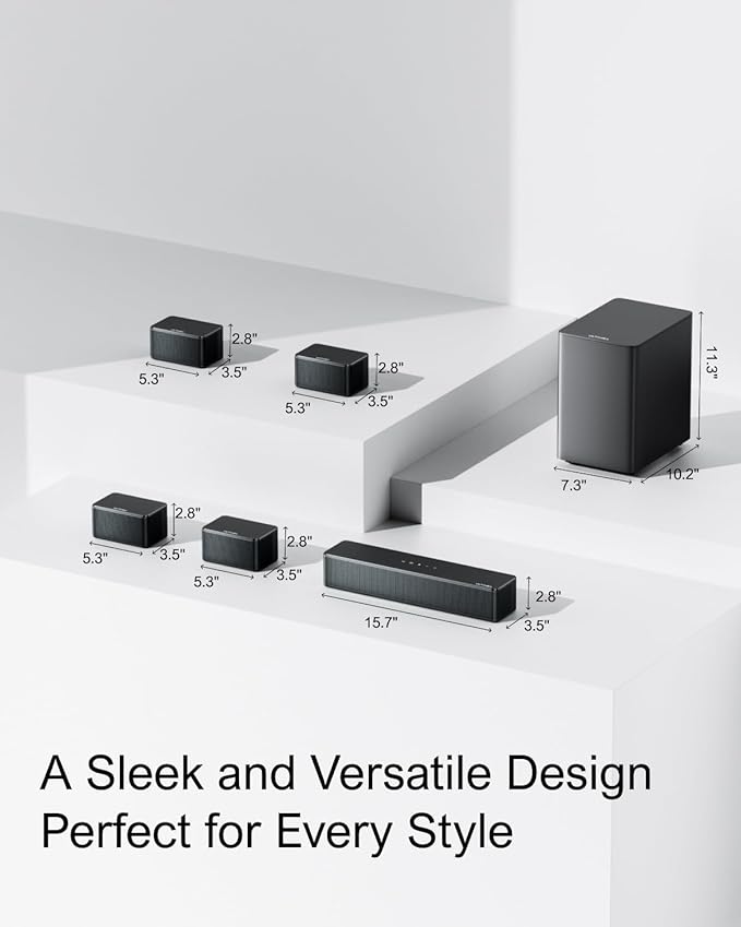 ULTIMEA 7.1 Sound Bars for Smart TV, 4 Wired Surround Speakers, Virtual - Image 9