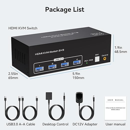 8K 60Hz HDMI KVM Switch 3 Monitors 2 Computers 4K 120Hz USB 3.0 KVM Switches - Image 7