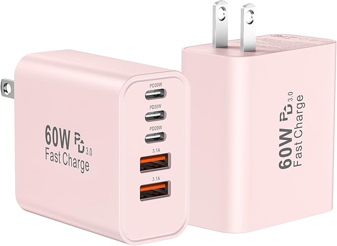USB C Fast Wall Charger Block, 5-Port PD+QC Power Adapter Multiport Brick Type by Auorld