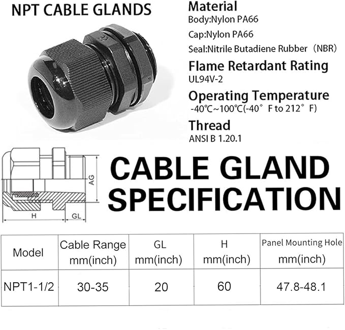 Cable Glands-PENGLIN 1-1/2" NPT Nylon Cable Connector, Strain Relief Cord - Image 5