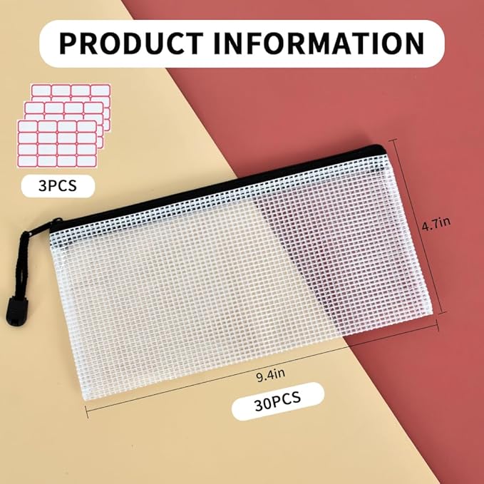 Vuzvuv 30pcs 9.1"x 4.5" Mesh Zipper Pouch Zipper Bags, Zipper Case Pouch Bulk - Image 2
