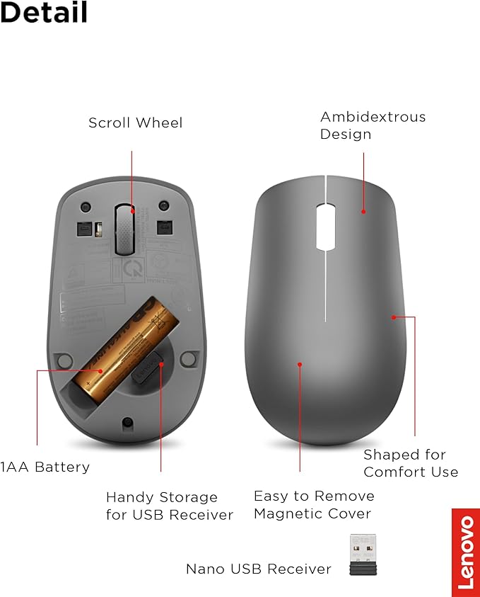 Lenovo 530 Full Size Wireless Computer Mouse - Image 6