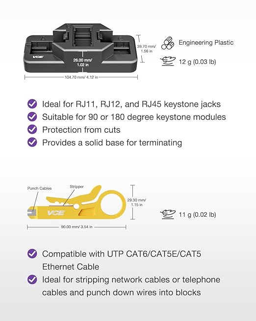 VCE RJ45 Cat6 Keystone Jacks UL Listed 50-Pack, UTP Ethernet Keystone Jacks - Image 5