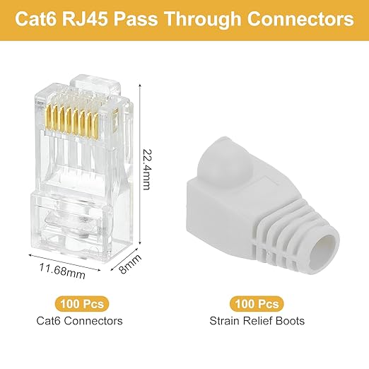MECCANIXITY 100pcs Cat6 RJ45 Pass Through Connectors, RJ45 Connector 8P8C Gold - Image 2