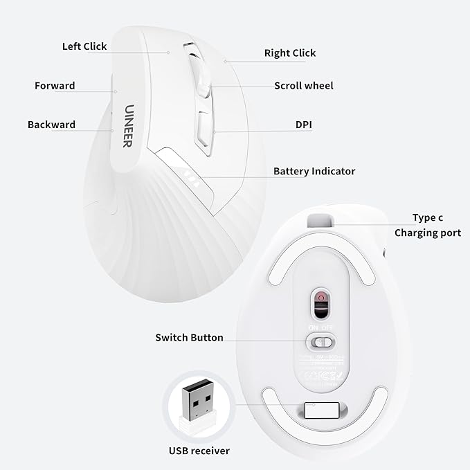 Vertical Mouse Wireless, 2.4G Rechargeable Mouse - Image 6