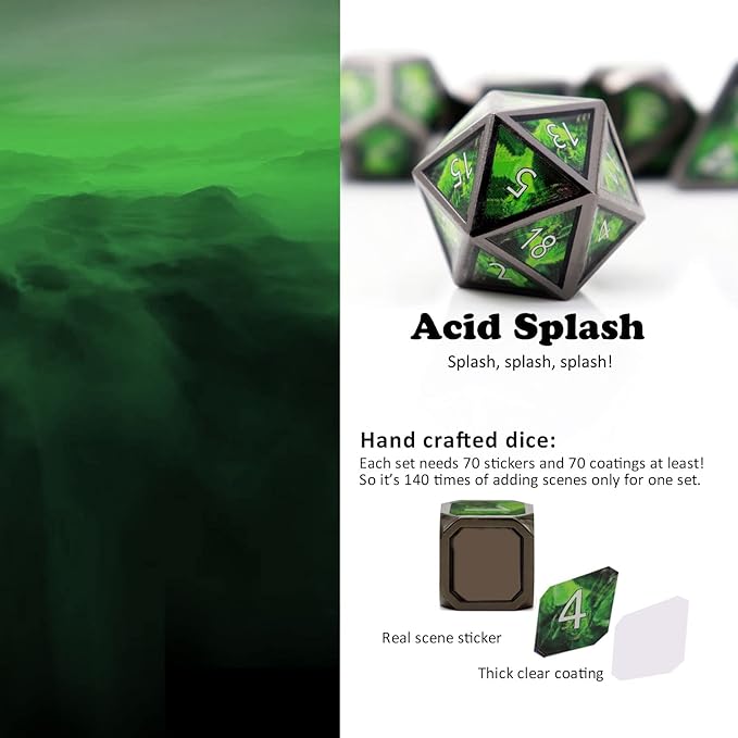 Haxtec Metal Dice Set D&D Acid Splash Real Scene Black Green Polyhedral DND - Image 3