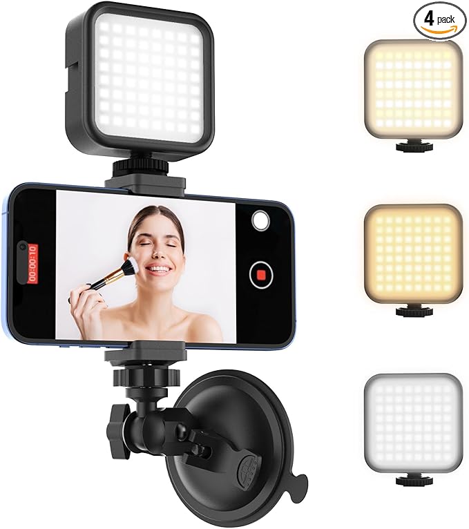 Suction Cup Phone Mount with Rechargeable Light, Mirror Phone Holder with Light by HzTinT