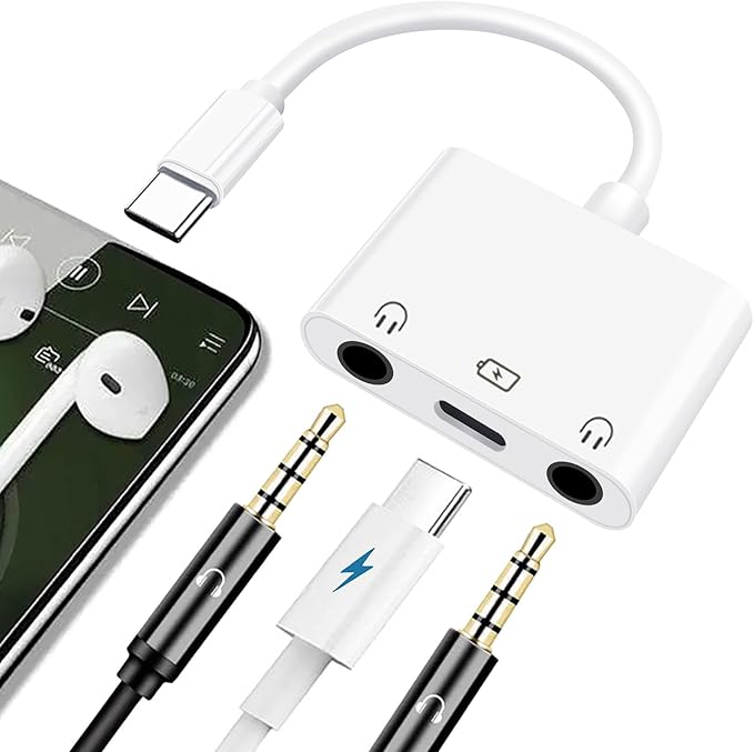 USB-C to Dual 3.5mm Headphone Jack Adapter USB C to 3.5mm Audio Adapter 3 in 1 by Sanjyut