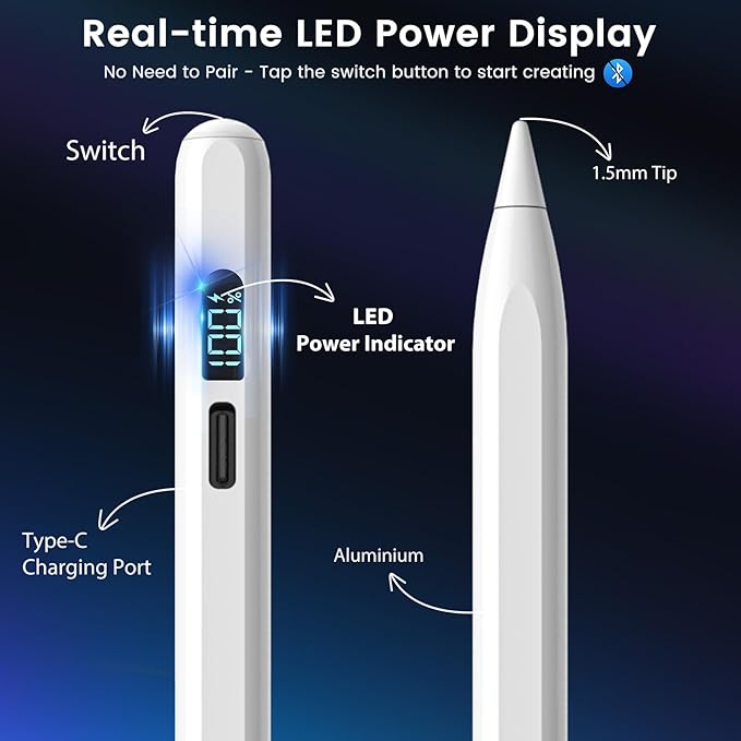 Stylus Pen for iPad M3/M4/9/10th Generation, LED Display Fast Charge Pencil - Image 2