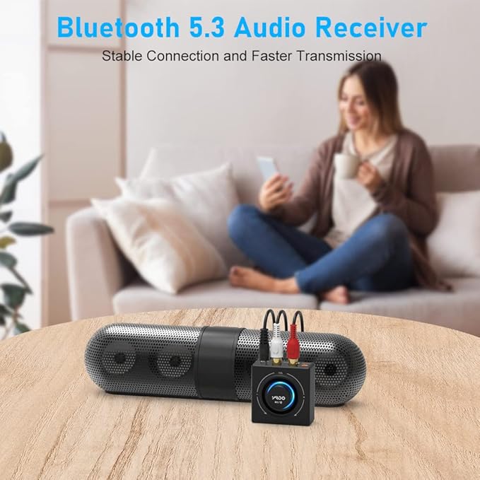 YMOO B06T3 Bluetooth 5.3 Receiver, 100ft RCA Bluetooth Audio Adapter - Image 5