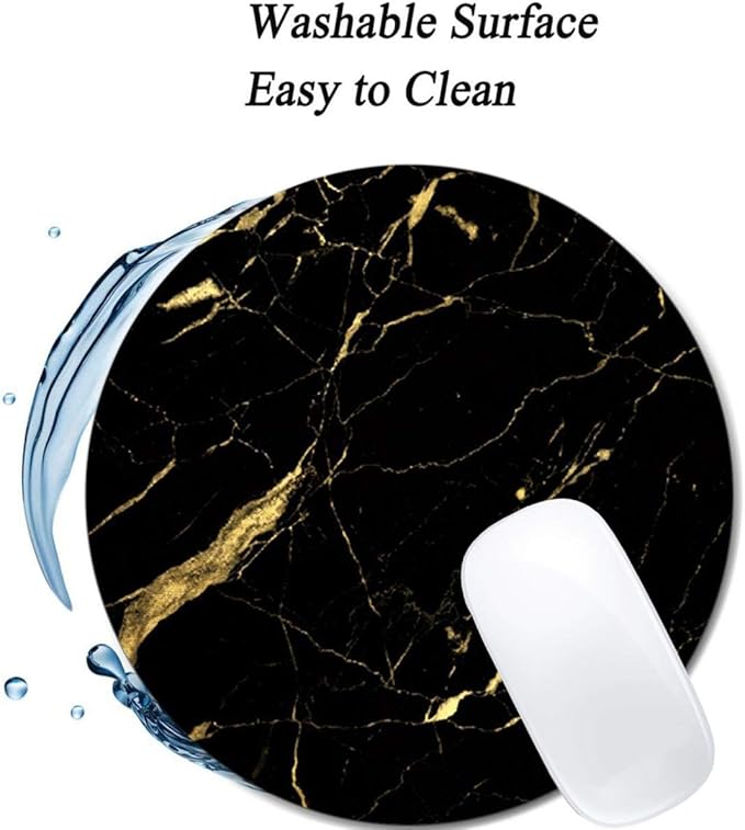 Black and Gold Marble Mouse Pad Round Non-Slip Rubber Mousepad Laptop Office - Image 3