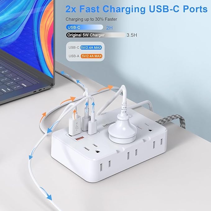 Surge Protector Power Strip 5 Ft Cord, Ultra Thin Flat Extension Cord - Image 5