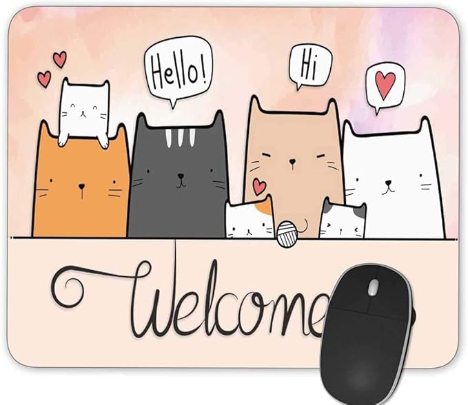Gaming Mouse Pad， Cute Cartoon Cat Rectangle Mouse Pad Size by Qien+BaiSei