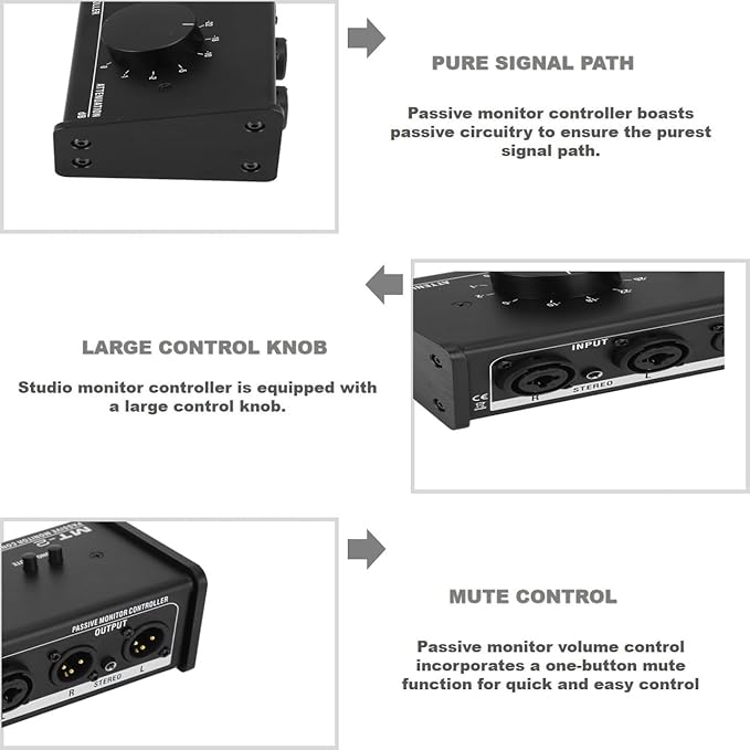 Passive Monitor Controller, Mute Control Large Control Knob Passive Stereo - Image 3