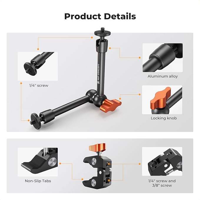 K&F CONCEPT 9.8" Magic Arm Clamp Kit - Image 5