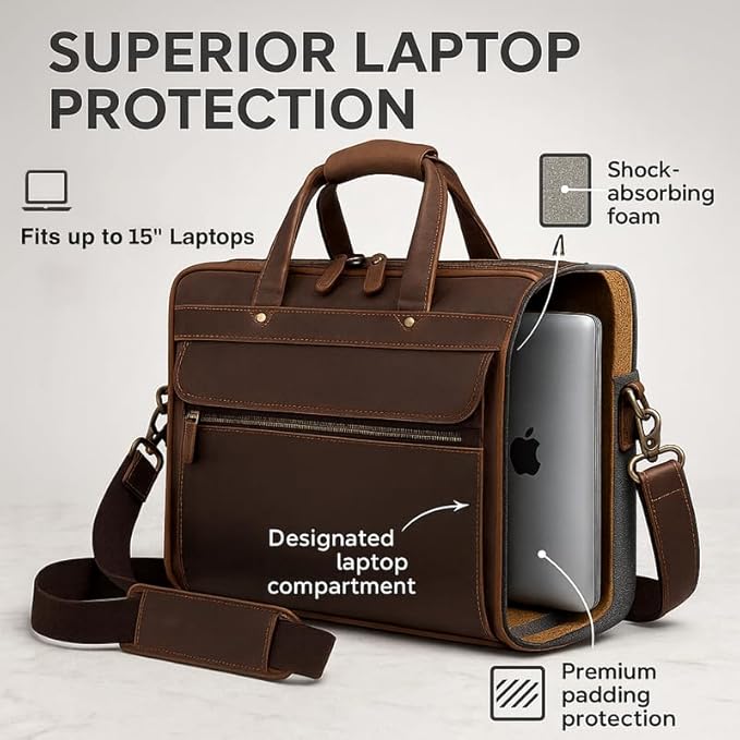 Luxorro Full Grain Leather Briefcase - Image 6