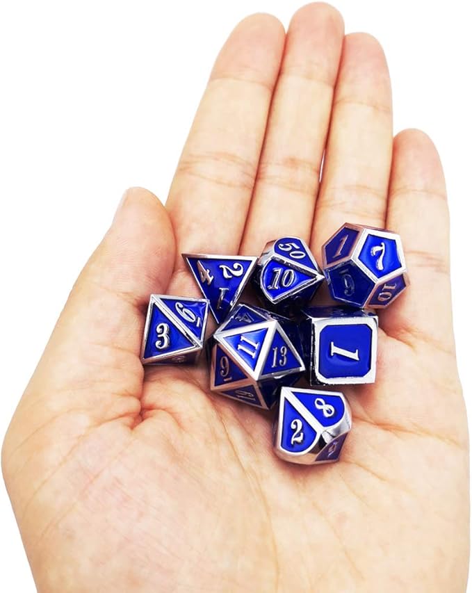 Haxtec Metal Dice Set D&D Silver Navy Blue Metal Polyhedral DND Dice - Image 6