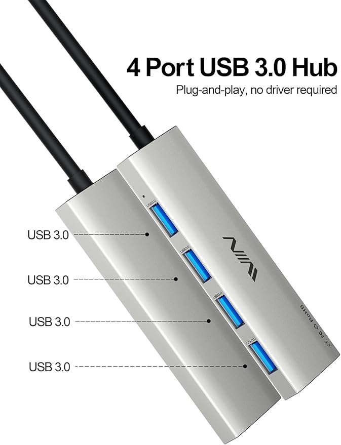 USB 3.0 Hub, 4 Port USB Splitter Extender Portable Adapter Multiport Data Hub - Image 2
