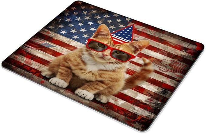 Square Mouse Pad Cat with Patriotic Hat and Glasses Flag-1, Gaming Mouse Pads - Image 6