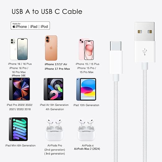 1.5FT Short IPhone 17/16E/16/15 Woven Cable, USB A to USB C CarPlay Charger - Image 5
