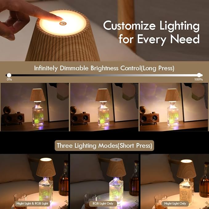 WILIT Wireless Lamp Shades for Table Lamps, 3-Level Brightness Wine Bottles Lamp - Image 5