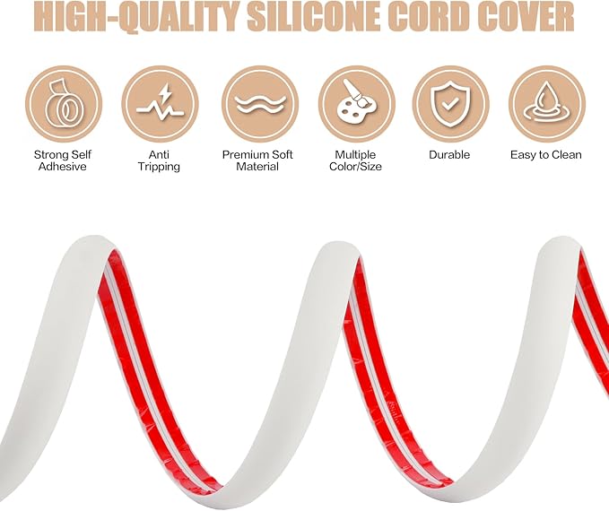 Floor Cord Cover Cable Cavity Self Adhesive Cord Hider Floor 3.3FT Floor Cable - Image 2