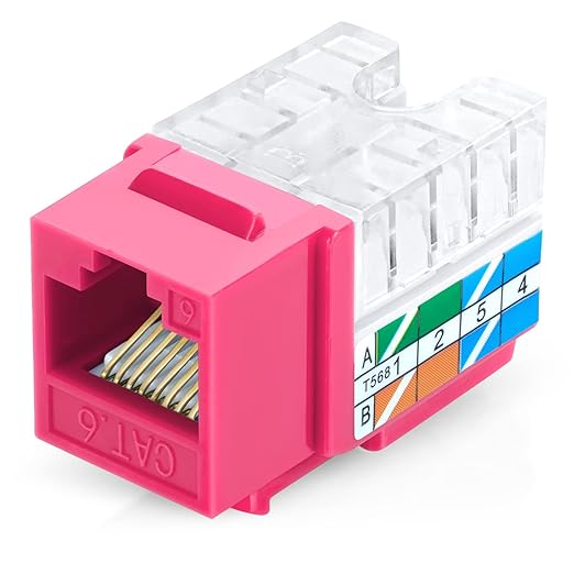 Everest 90° Angled RJ45 Cat6 Keystone Jacks 10-Pack in Pink by EverestMediaSolutions