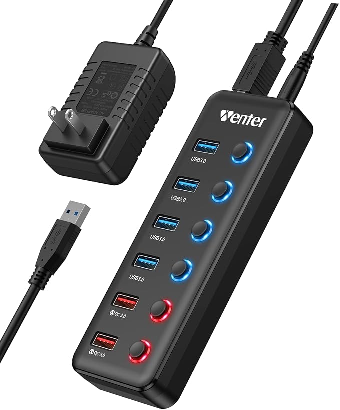 Powered USB Hub, Wenter 6-Port USB 3.0 Hub Splitter - Image 8