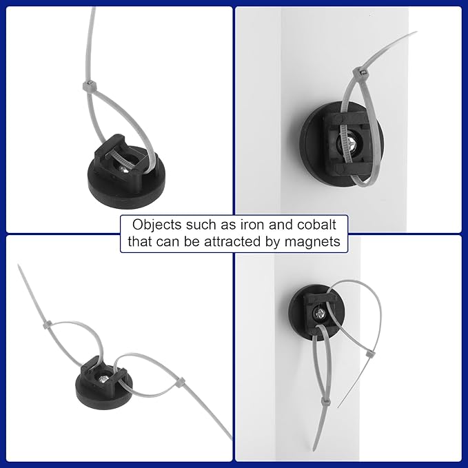 Yookeer 40 Pcs Magnetic Zip Tie Mount Base Black Magnetic Cable Clips Wire - Image 6