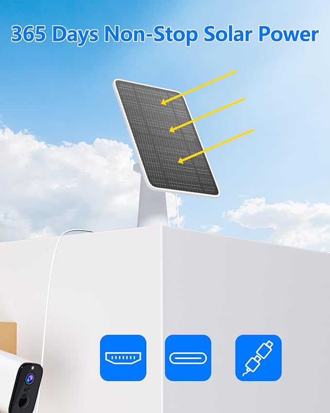 Solar Panel for Security Camera, 5W USB Solar Panel for DC 5V Security Camera - Image 2