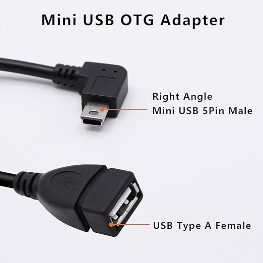 90 Degree Mini USB to USB A OTG Adapter Cable 5.5in Right Angle Mini USB 5-Pin - Image 2