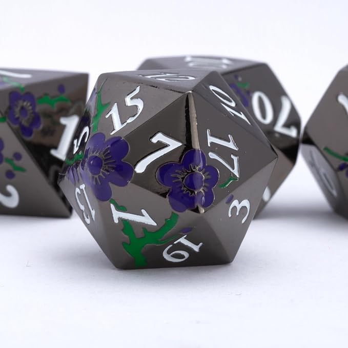 Black Metal Dice Set D&D, RPG Polyhedral Metal Dice - Image 2